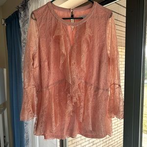 Pink long see through leeve blouse